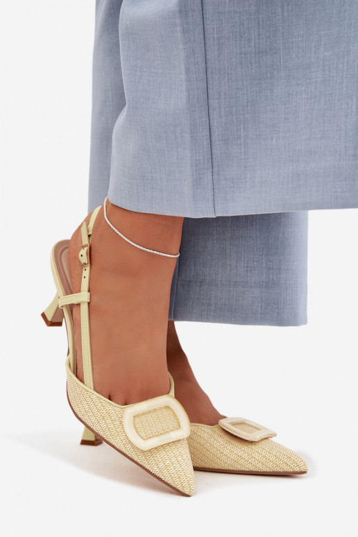 Pealistesandaalid kõrge jämeda kontsaga Koos Ornate Element Kollased Eslina