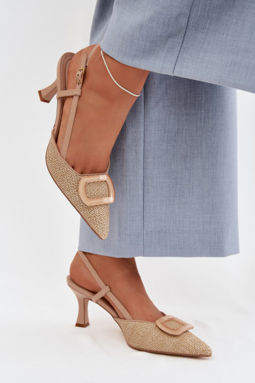 Pealistesandaalid kõrge jämeda kontsaga Koos Ornate Element Nude Eslina