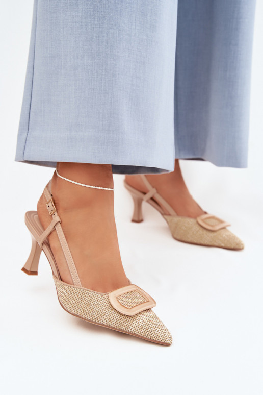 Pealistesandaalid kõrge jämeda kontsaga Koos Ornate Element Nude Eslina