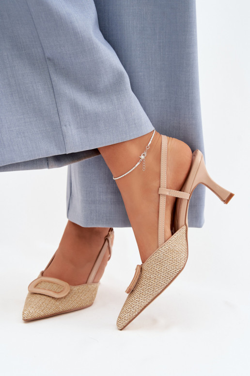 Pealistesandaalid kõrge jämeda kontsaga Koos Ornate Element Nude Eslina