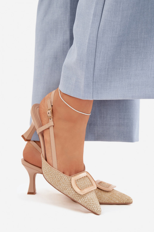 Pealistesandaalid kõrge jämeda kontsaga Koos Ornate Element Nude Eslina