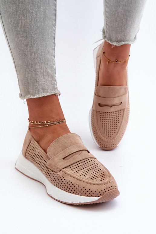 Kullatud tallaga naiste mokassiinid Eco Suedeosissee beeži värvi Inesqua