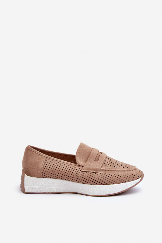 Kullatud tallaga naiste mokassiinid Eco Suedeosissee beeži värvi Inesqua