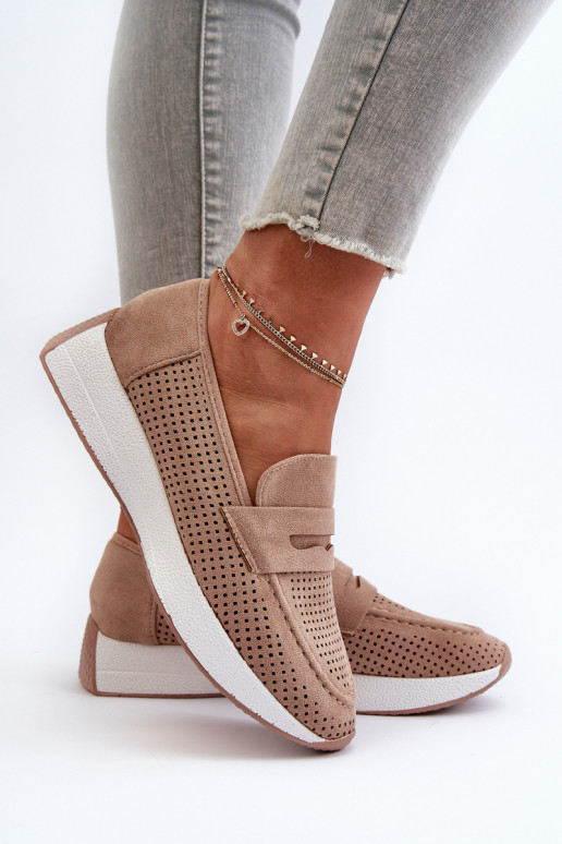 Kullatud tallaga naiste mokassiinid Eco Suedeosissee beeži värvi Inesqua