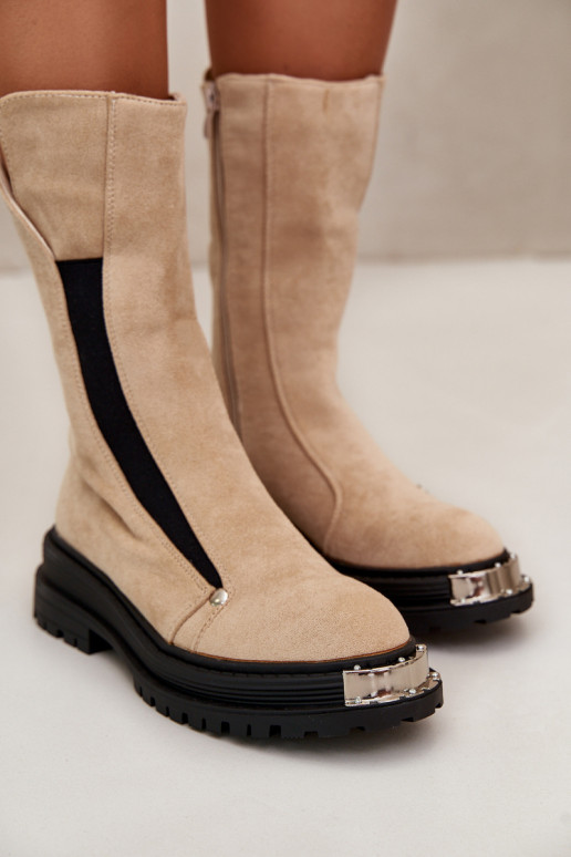 seemisnakhsed voodriga Pealiste poolsaapad laiade nööridega Elevandiluu värvi Palimra