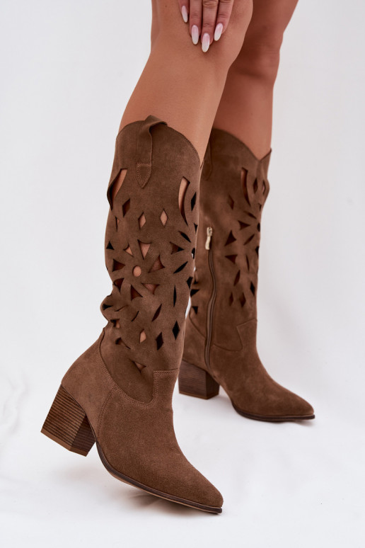 Ažuurne pika säärega saapadPealturalnego seemisnakhsedu Zazoo 3167 beeži värvi