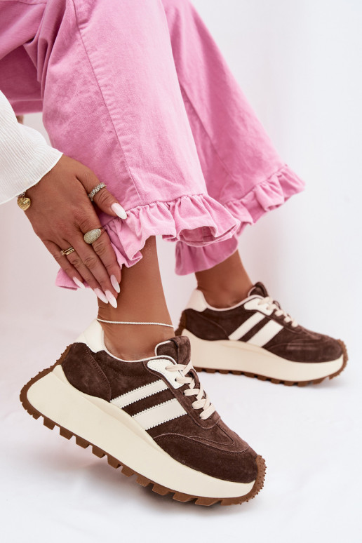 Sneakers tüüpi jalanõud seemisnahast platvormiga D&A GR61-5986 Czekoladosissee