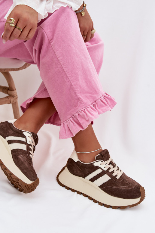 Sneakers tüüpi jalanõud seemisnahast platvormiga D&A GR61-5986 Czekoladosissee