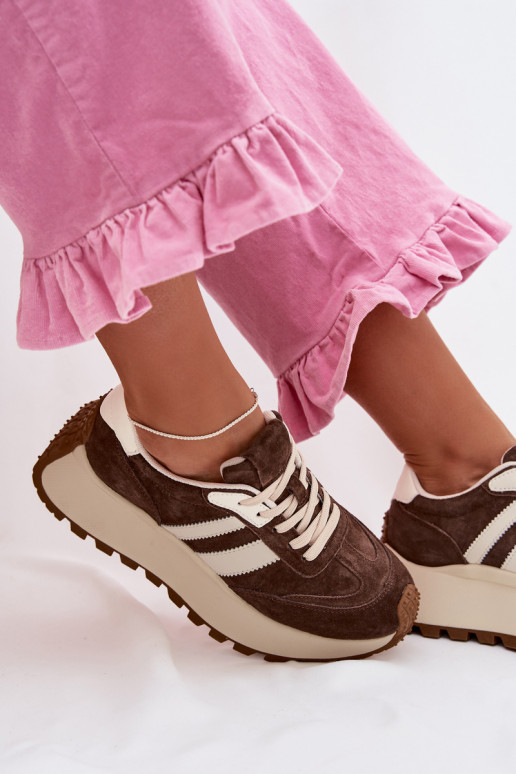 Sneakers tüüpi jalanõud seemisnahast platvormiga D&A GR61-5986 Czekoladosissee