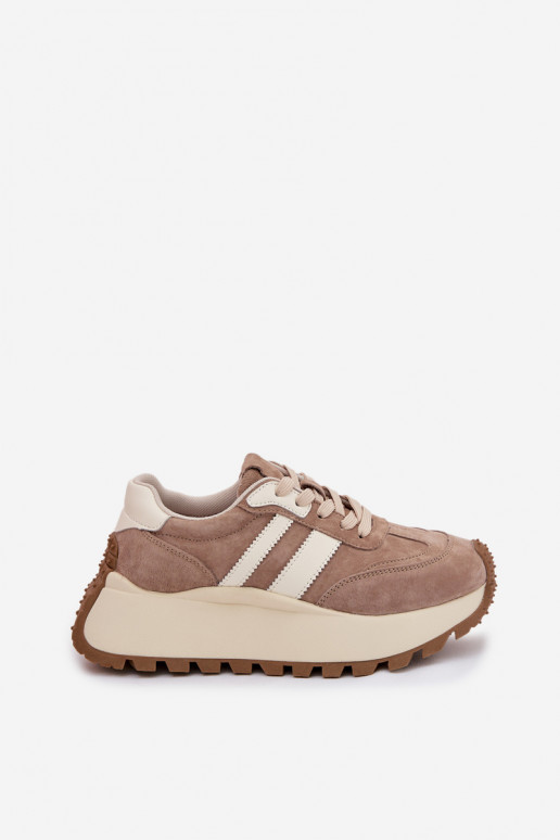 Sneakers tüüpi jalanõud seemisnahast platvormiga D&A GR61-5986 beeži värvi