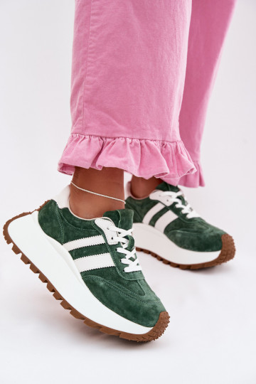 Sneakers tüüpi jalanõud seemisnahast platvormiga D&A GR61-5986 Rohelist värvi