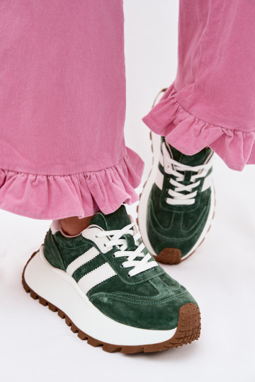 Sneakers tüüpi jalanõud seemisnahast platvormiga D&A GR61-5986 Rohelist värvi 2