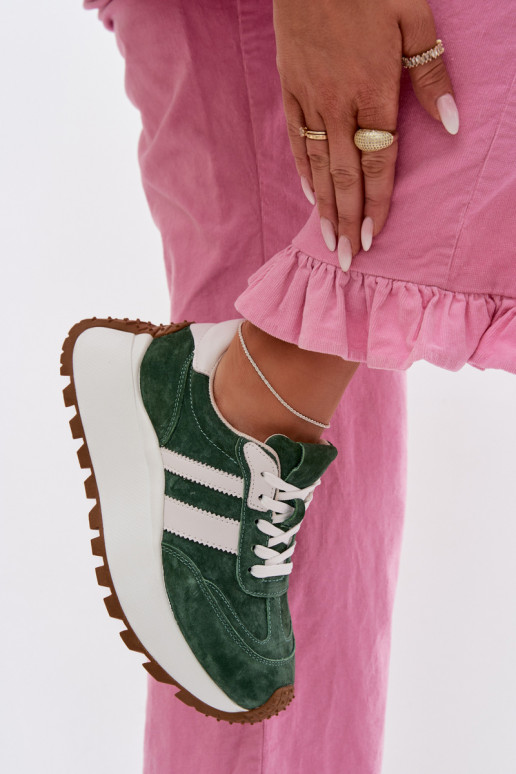 Sneakers tüüpi jalanõud seemisnahast platvormiga D&A GR61-5986 Rohelist värvi