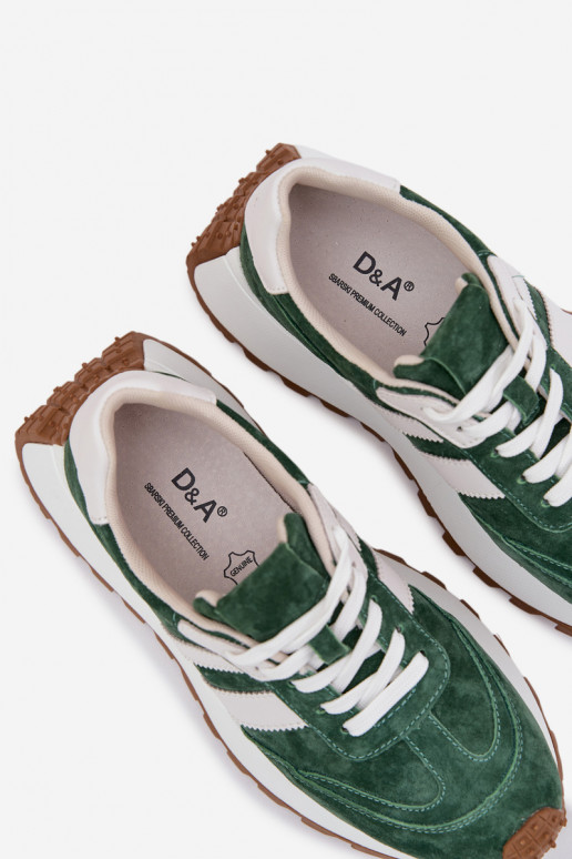 Sneakers tüüpi jalanõud seemisnahast platvormiga D&A GR61-5986 Rohelist värvi