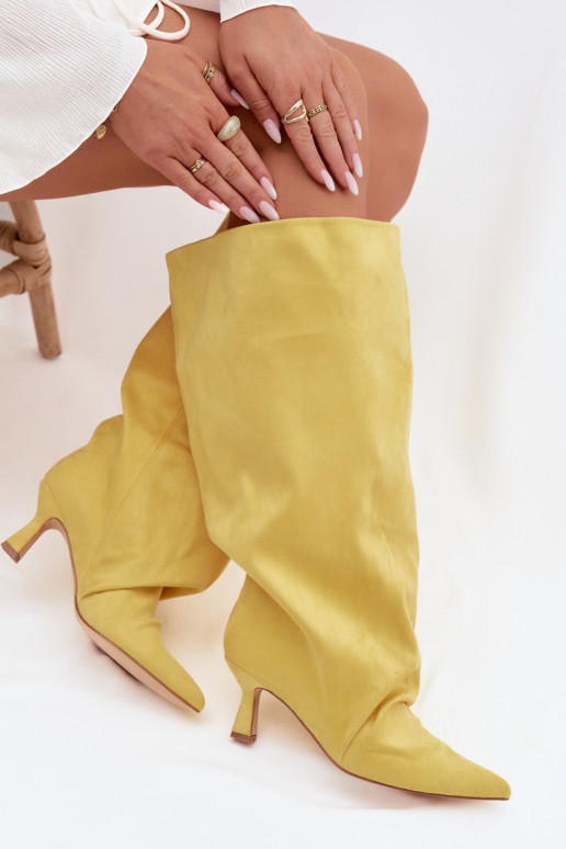 pika säärega saapadSzeroką Cholesisseką I Sellel onrszczeniem kõrge jämeda kontsaga Kollased Harela