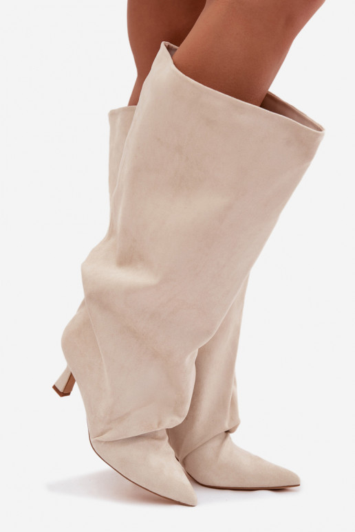 pika säärega saapadSzeroką Cholesisseką I Sellel onrszczeniem kõrge jämeda kontsaga beeži värvi Harela