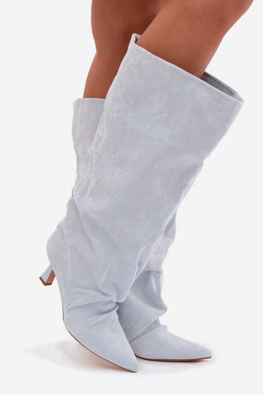 pika säärega saapadSzeroką Cholesisseką I Sellel onrszczeniem kõrge jämeda kontsaga helesinist värvi Harela