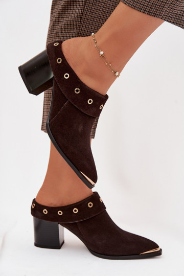 seemisnahksed sussid Kauboi saapad Pealiste omad kõrge jämeda kontsaga D&A CR61-3059 Czekoladosissee