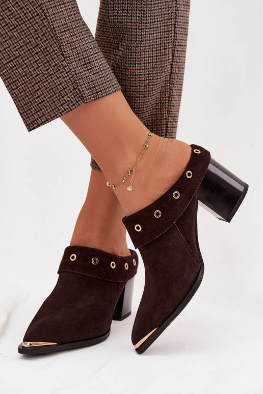 seemisnahksed sussid Kauboi saapad Pealiste omad kõrge jämeda kontsaga D&A CR61-3059 Czekoladosissee