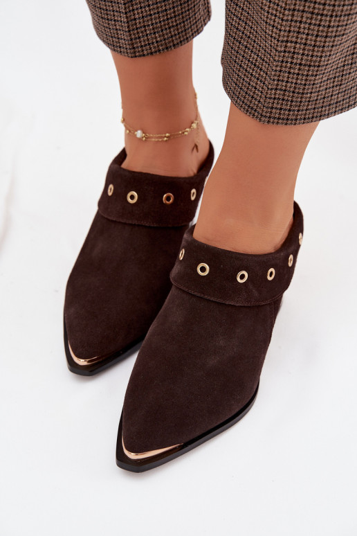 seemisnahksed sussid Kauboi saapad Pealiste omad kõrge jämeda kontsaga D&A CR61-3059 Czekoladosissee