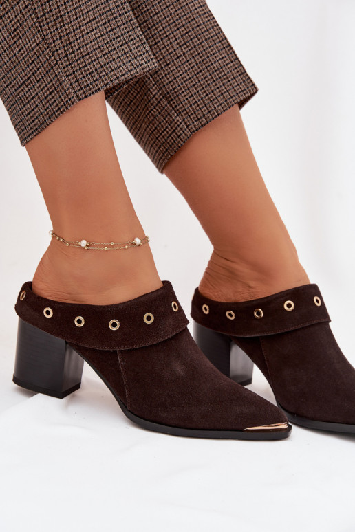 seemisnahksed sussid Kauboi saapad Pealiste omad kõrge jämeda kontsaga D&A CR61-3059 Czekoladosissee