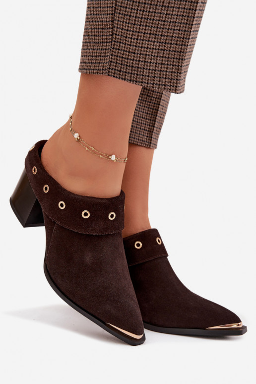 seemisnahksed sussid Kauboi saapad Pealiste omad kõrge jämeda kontsaga D&A CR61-3059 Czekoladosissee