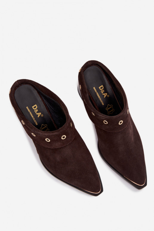 seemisnahksed sussid Kauboi saapad Pealiste omad kõrge jämeda kontsaga D&A CR61-3059 Czekoladosissee