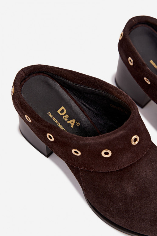 seemisnahksed sussid Kauboi saapad Pealiste omad kõrge jämeda kontsaga D&A CR61-3059 Czekoladosissee