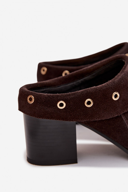 seemisnahksed sussid Kauboi saapad Pealiste omad kõrge jämeda kontsaga D&A CR61-3059 Czekoladosissee