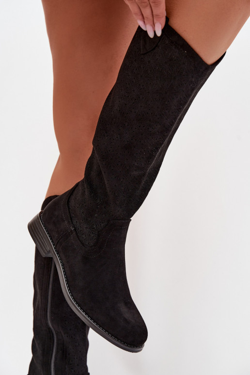 naiste pika säärega saapad Ažuurse mustriga laiade nööridega S.Barski HY61-8022 msuud