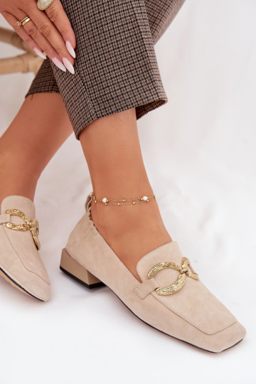 naiste mokassiinidPealturalnego seemisnakhsedu Kuldset värvi Detal D&A CR61-3115 beeži värvi