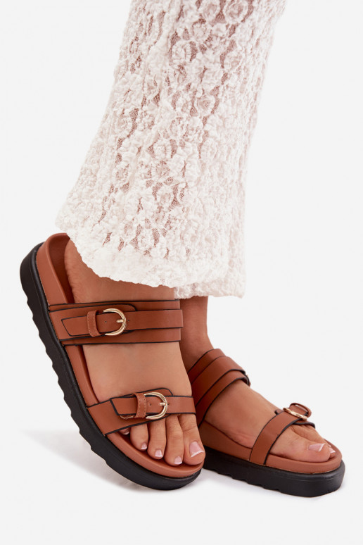 naiste plätud platvormiga Triipudega I Kuldset värvimi neetide ja pandlagami pruunid värvi Rirea