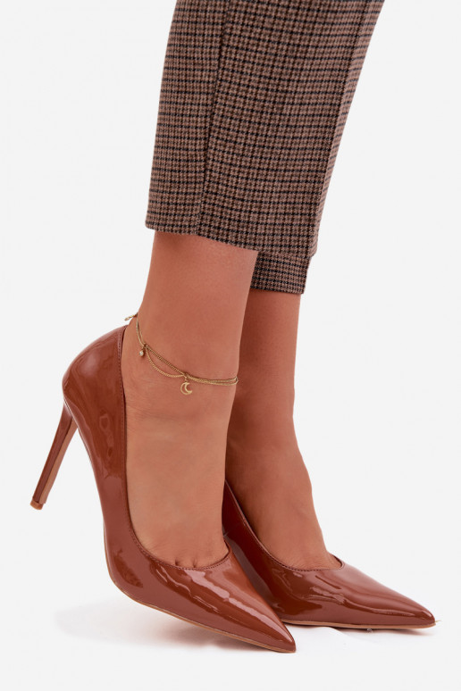 Laque kõrge kontsaga eko-nahast pruunid värvi Jonira