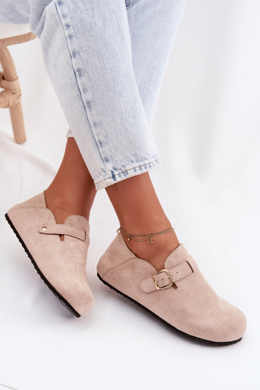 jalatsid Pealiste omad Eco Suedeosissee Kuldse pandlaga beeži värvi Ismora