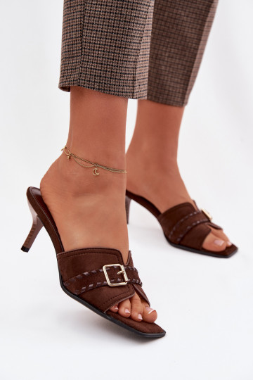 naiste plätud kõrge jämeda kontsaga rihmadega I Złotą neetide ja pandlaga Czekoladosissee Jelira