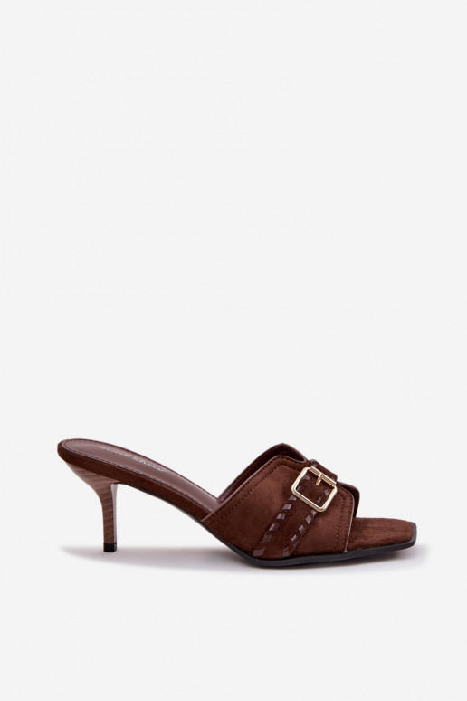 naiste plätud kõrge jämeda kontsaga rihmadega I Złotą neetide ja pandlaga Czekoladosissee Jelira