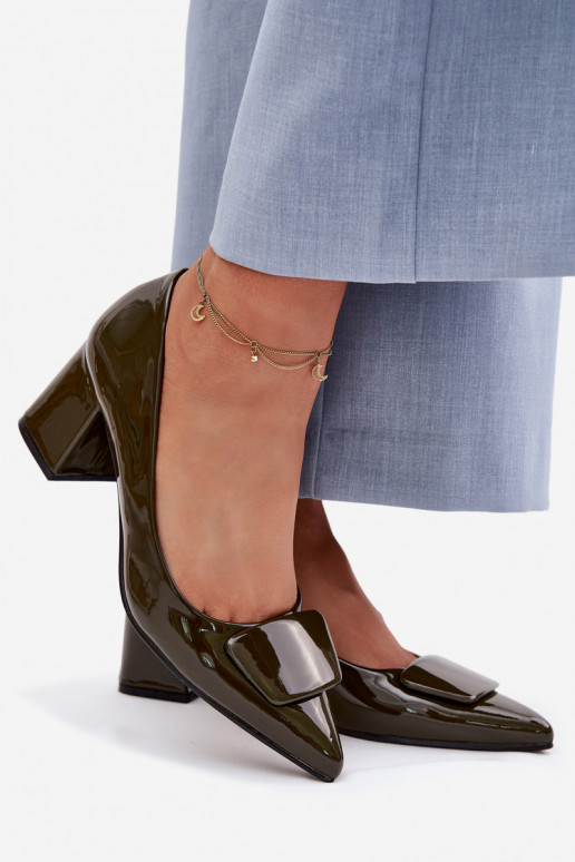 Laque Kingad kõrge jämeda kontsaga kaunistustega khakivärvi Isoline