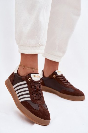 Naistelikkud sneakers-mudeli kingad naturaalsest nahast ja sametist Big Star TT274715 šokolaadi värv 2