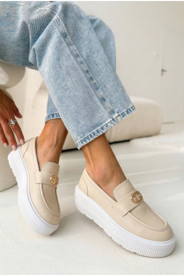 Pealhk Kullatud tallaga naiste mokassiinid Vinceza 39974 beeži värvi