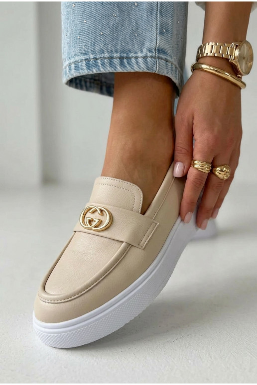 Pealhk Kullatud tallaga naiste mokassiinid Vinceza 39974 beeži värvi