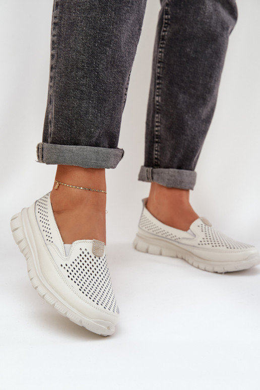 Valgus Pealhk Ažuurne Kullatud tallaga naiste mokassiinid valget värvi Tanelora