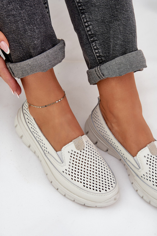 Valgus Pealhk Ažuurne Kullatud tallaga naiste mokassiinid valget värvi Tanelora