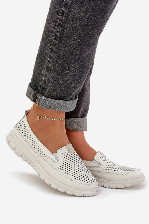 Valgus Pealhk Ažuurne Kullatud tallaga naiste mokassiinid valget värvi Tanelora