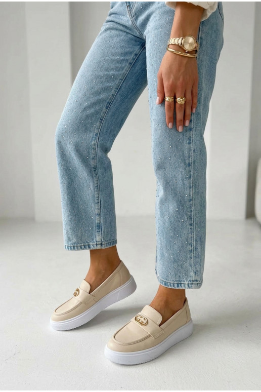 Pealhk Kullatud tallaga naiste mokassiinid Vinceza 39974 beeži värvi