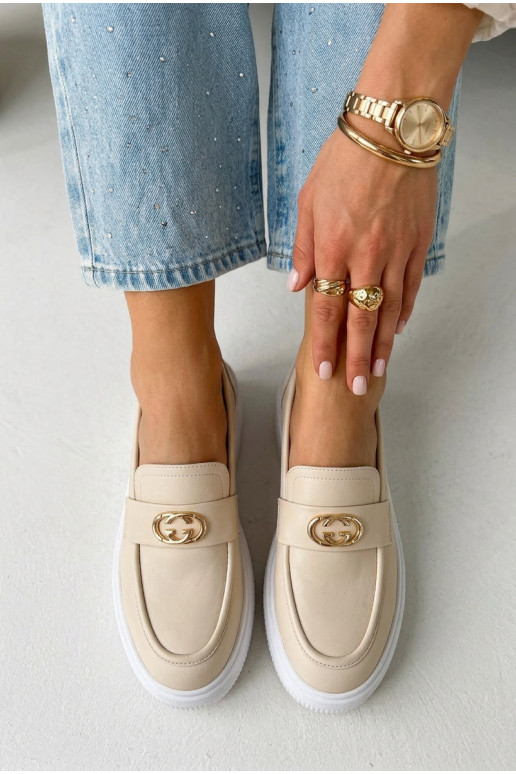 Pealhk Kullatud tallaga naiste mokassiinid Vinceza 39974 beeži värvi