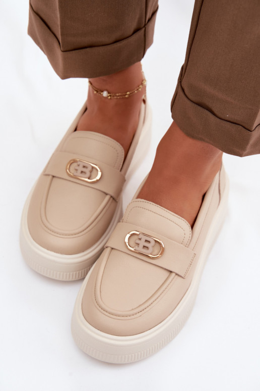Pealhk Kullatud tallaga naiste mokassiinid Vinceza 39974 beeži värvi