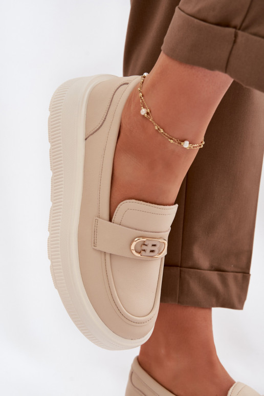 Pealhk Kullatud tallaga naiste mokassiinid Vinceza 39974 beeži värvi