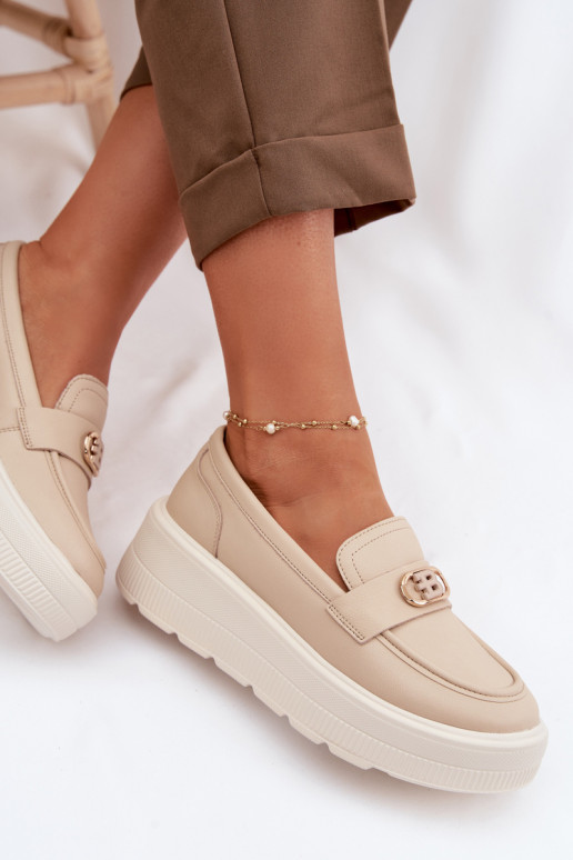 Pealhk Kullatud tallaga naiste mokassiinid Vinceza 39974 beeži värvi