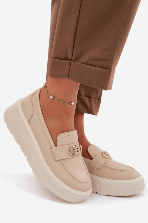 Pealhk Kullatud tallaga naiste mokassiinid Vinceza 39974 beeži värvi