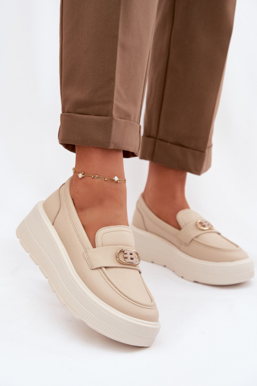 Pealhk Kullatud tallaga naiste mokassiinid Vinceza 39974 beeži värvi